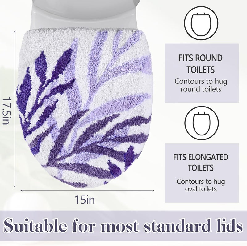Mindsoft Purple Leaves Toilet Seat Covers Bathroom Toilet Lid Cover Soft Microfiber 17.5'' x 15'' Plush Tufted, Machine Washable, Adjustable Rubber Backing Fits Most Round Elongated Oblong Lids - Image 4
